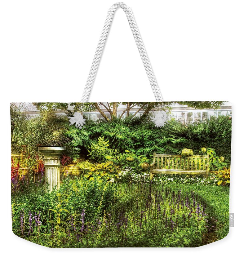 Bench Weekender Tote Bag featuring the photograph Bench - Garden Pleasure by Mike Savad
