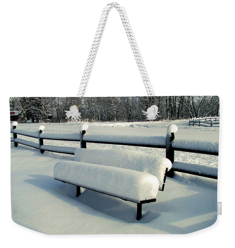 Winter Weekender Tote Bag featuring the photograph Benched by Tracey Vivar