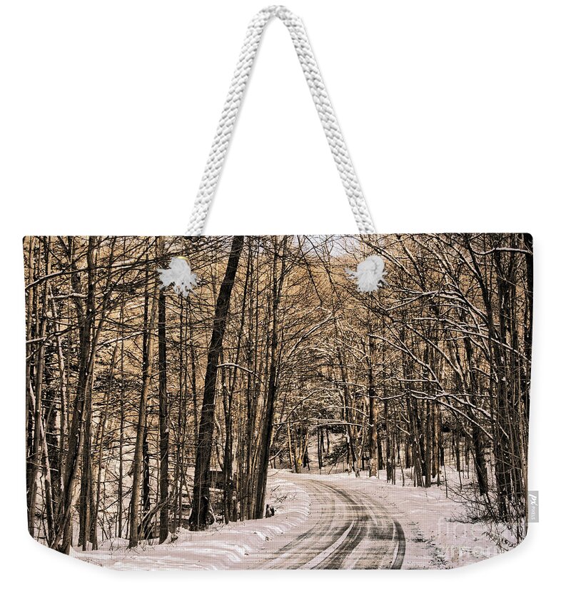 Winter Weekender Tote Bag featuring the photograph Bend in the Road by Onedayoneimage Photography