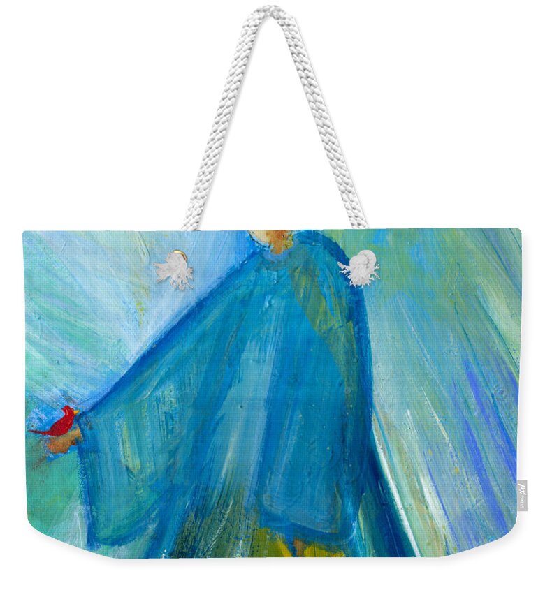 Angel Weekender Tote Bag featuring the painting Benevolent Angel with Cardinal Pedrero by Robin Pedrero