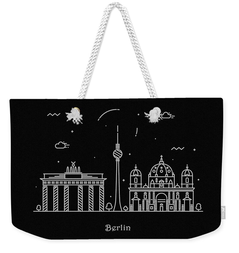 Berlin Weekender Tote Bag featuring the drawing Berlin Skyline Travel Poster by Inspirowl Design
