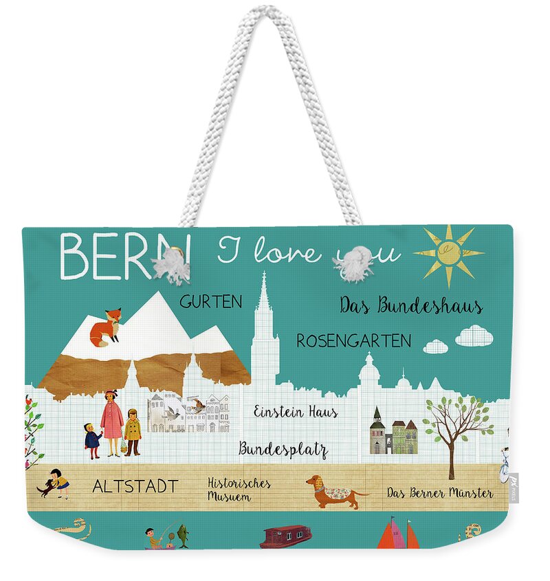 Bern I Love You Weekender Tote Bag featuring the mixed media Bern I love you by Claudia Schoen