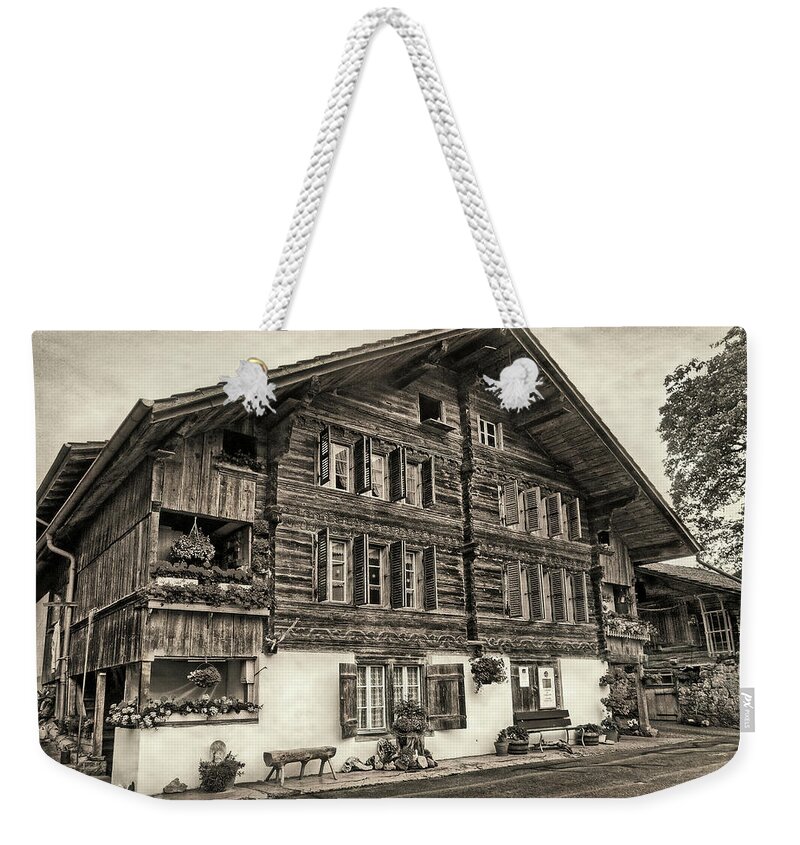 Switzerland Weekender Tote Bag featuring the photograph Bernese wooden House vintage by Hanny Heim