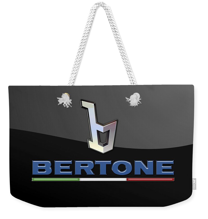 'auto Badges' Collection By Serge Averbukh Weekender Tote Bag featuring the photograph Bertone - 3 D Badge On Black by Serge Averbukh
