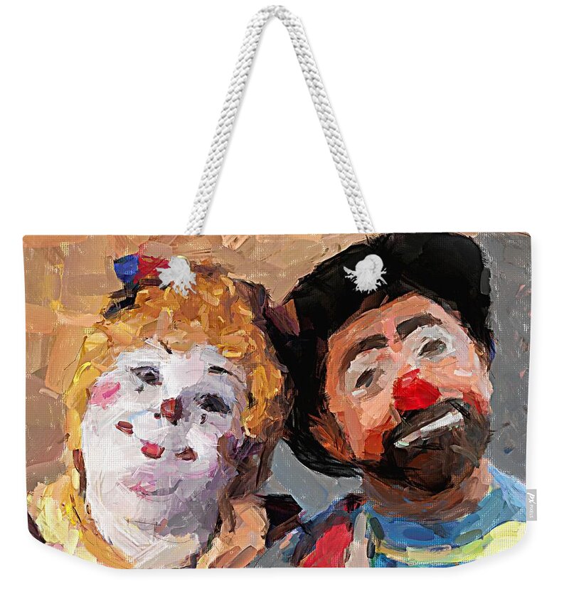 Clown Weekender Tote Bag featuring the digital art Best Friends by Charlie Roman