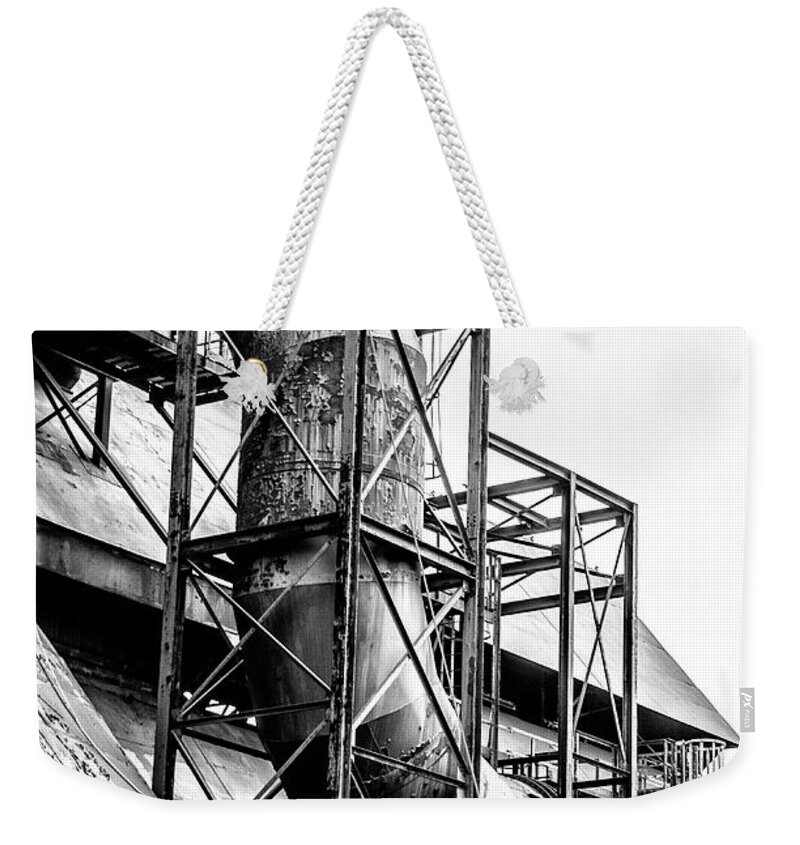 Bethlehem Weekender Tote Bag featuring the photograph Bethlehem Steel - Black and White Industrial by Bill Cannon