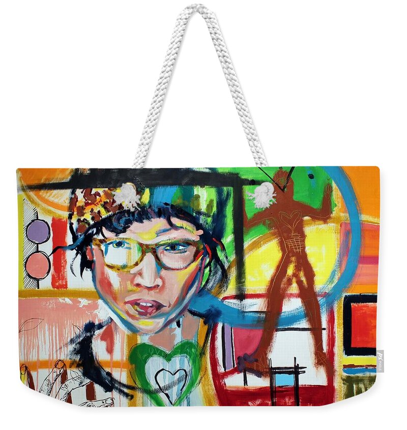Expressive Weekender Tote Bag featuring the mixed media Beyond the Surface by Aort Reed