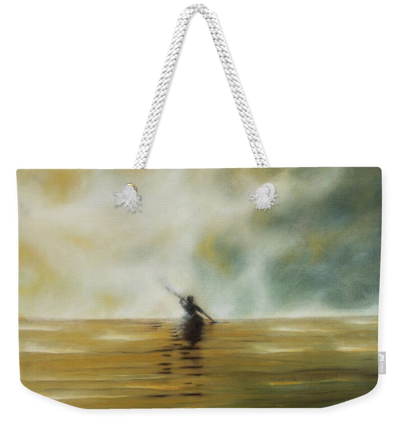 Kayak Weekender Tote Bag featuring the painting Beyond The Veil by Neslihan Ergul Colley