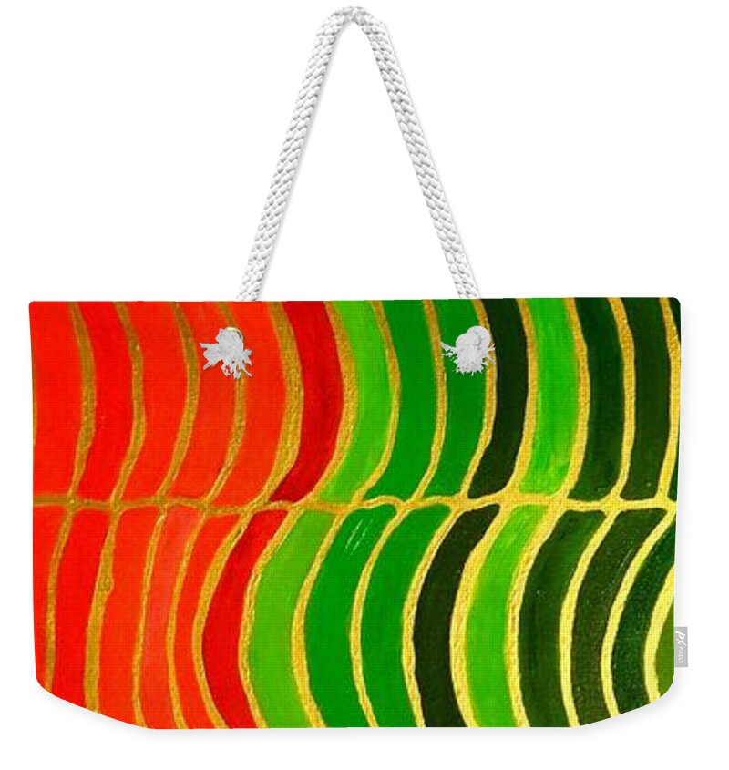 Abstract Weekender Tote Bag featuring the painting Stability horizontal banner by Karen Jane Jones