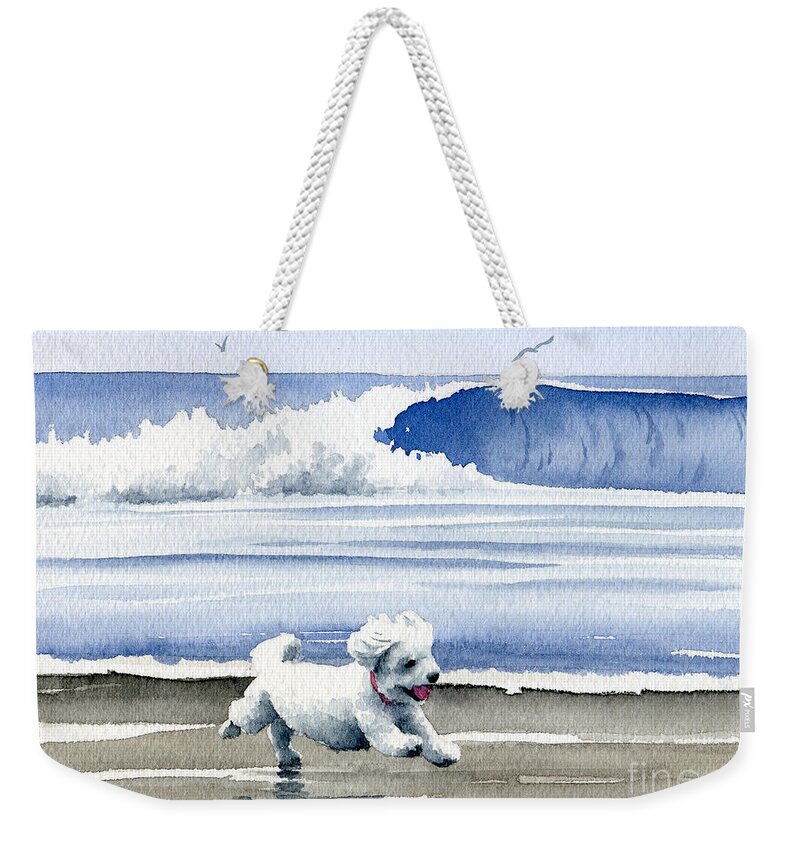 Bichon Weekender Tote Bag featuring the painting Bichon Frise At The Beach by David Rogers