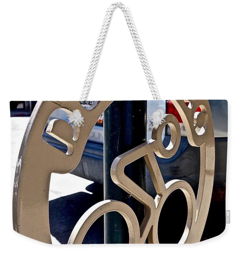 Sign Weekender Tote Bag featuring the photograph Bicycle Sign by Elisabeth Derichs