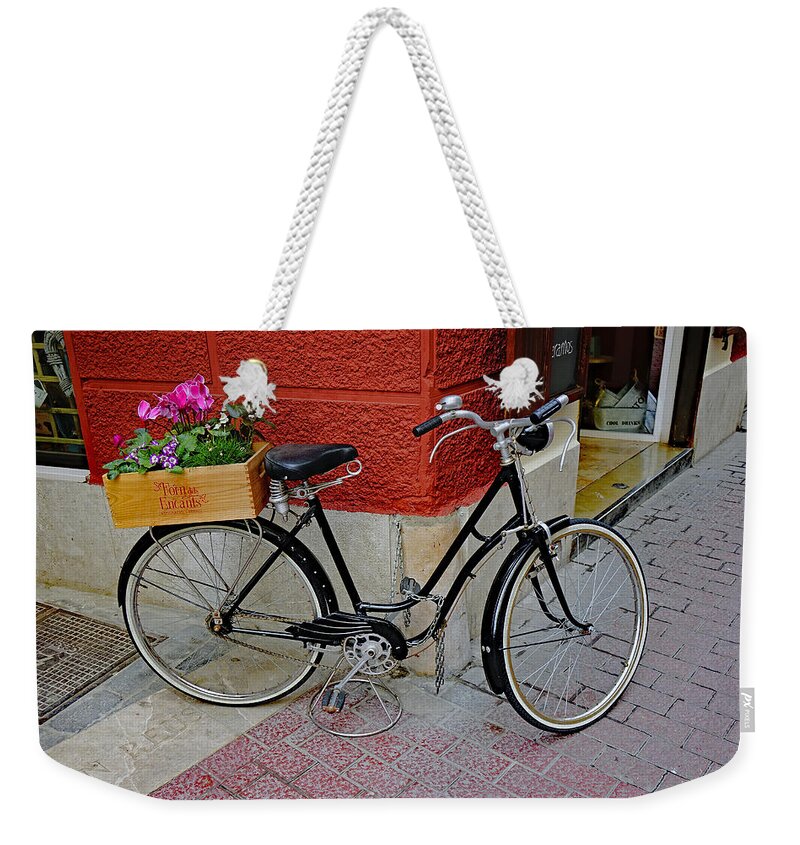 Bicycle Weekender Tote Bag featuring the photograph Bicycle With Flowers In Palma Majorca Spain by Rick Rosenshein