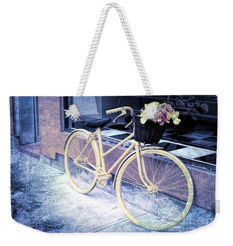 Blue Weekender Tote Bag featuring the photograph Bicycle with flowers - V2 by Les Palenik