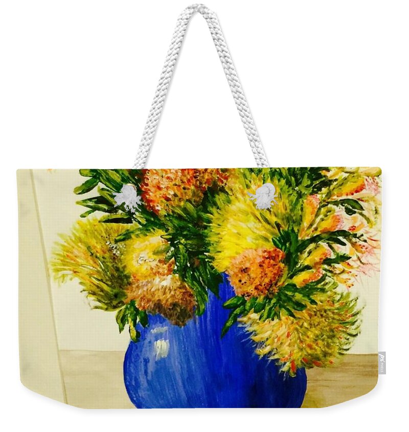 Blue Weekender Tote Bag featuring the painting Big Cobalt Blue Vase by Kenlynn Schroeder