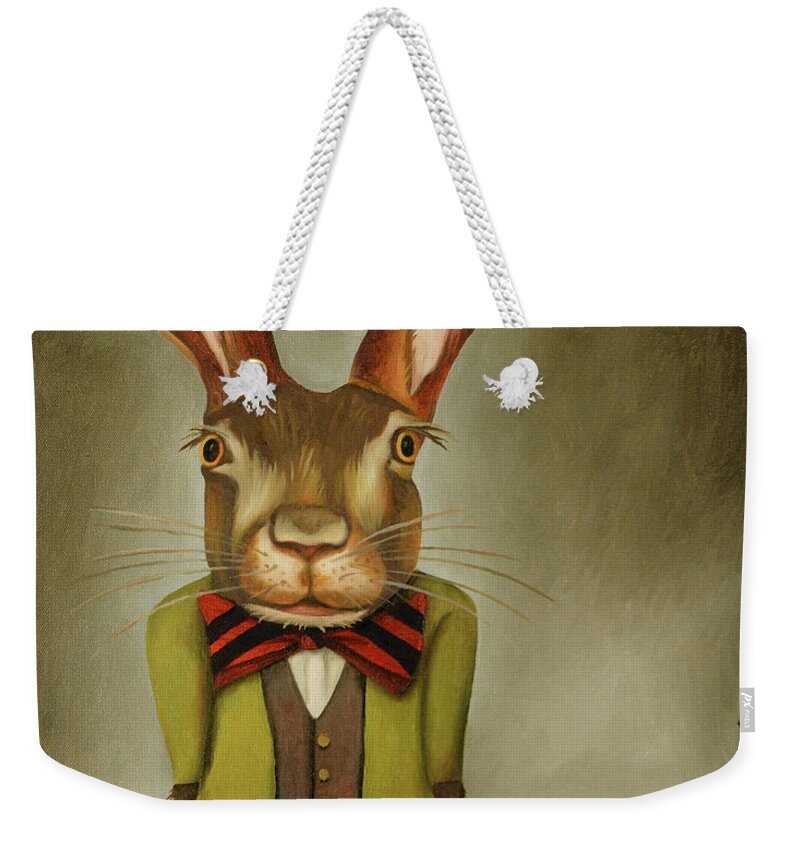 Rabbit Weekender Tote Bag featuring the painting Big Ears by Leah Saulnier The Painting Maniac