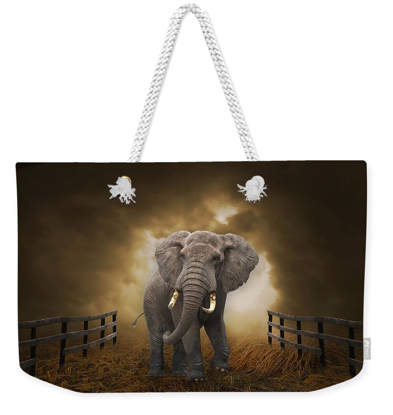 Elephant Weekender Tote Bag featuring the mixed media Big Entrance Elephant Art by Marvin Blaine