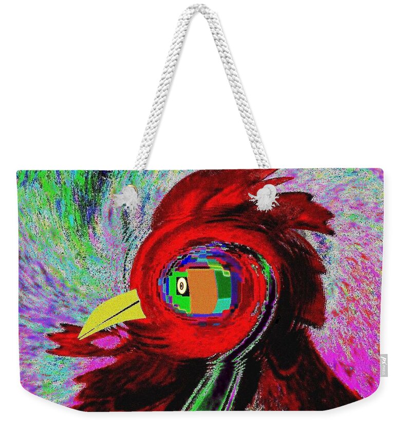 Abstract Weekender Tote Bag featuring the digital art Big Fat Red Hen by Will Borden