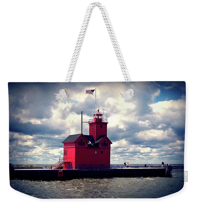 Lake Michigan Weekender Tote Bag featuring the photograph Big Red Lighthouse by Phil Perkins