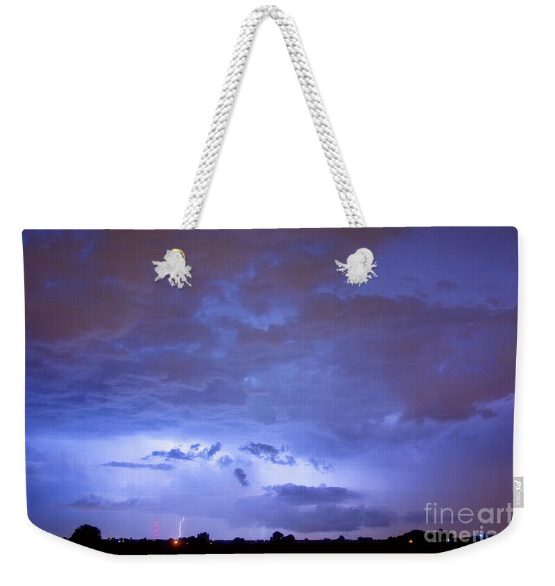 Bouldercounty Weekender Tote Bag featuring the photograph Big sky with small lightning strikes in the distance by James BO Insogna