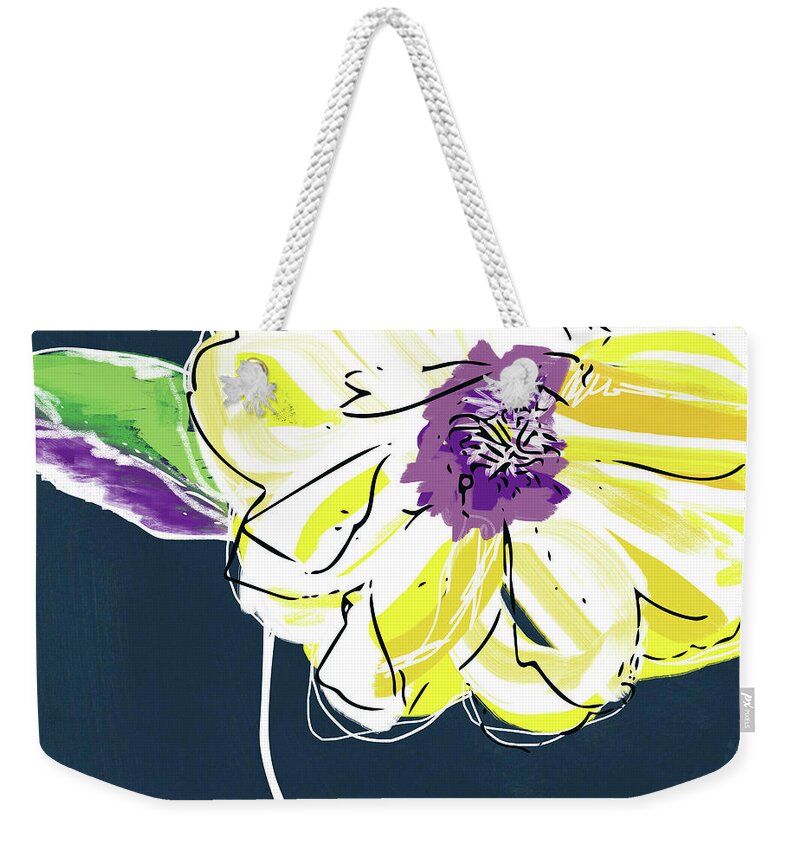 Flower Weekender Tote Bag featuring the mixed media Big Yellow Flower- Art by Linda Woods by Linda Woods