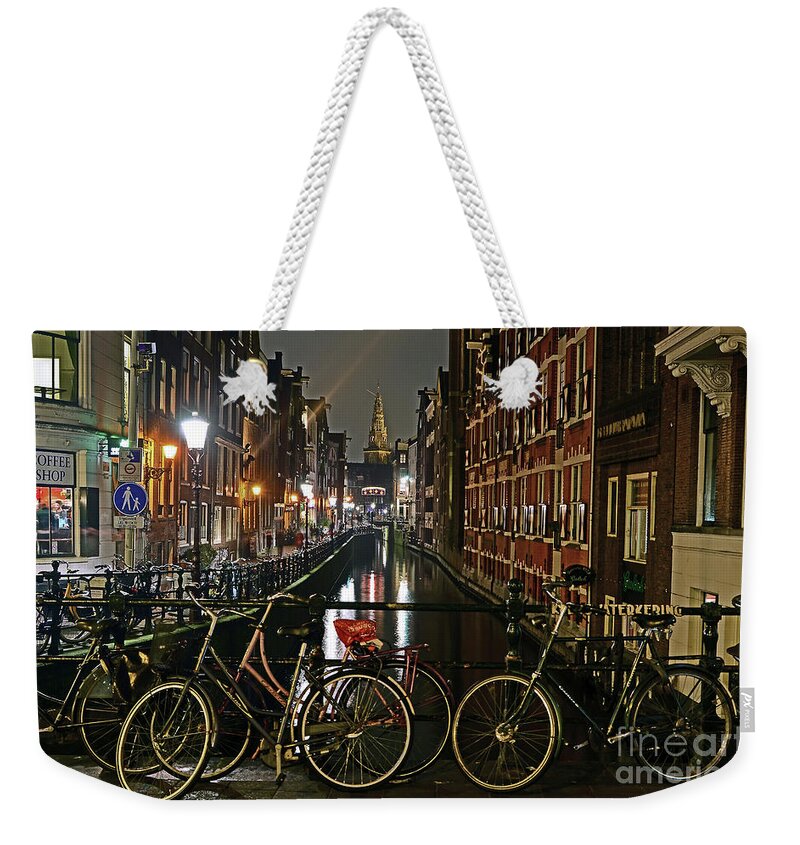 Canal Weekender Tote Bag featuring the photograph Amsterdam Bikes and Kolkswaterkering - Amsterdam by Carlos Alkmin