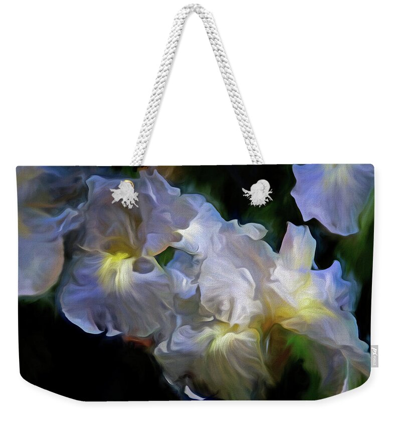 Digital Weekender Tote Bag featuring the mixed media Billowing Irises by Lynda Lehmann