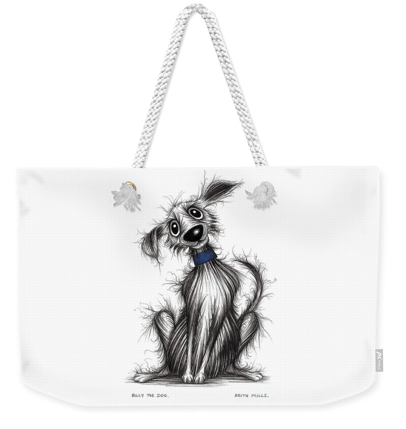Happy Hounds Weekender Tote Bag featuring the drawing Billy the dog by Keith Mills