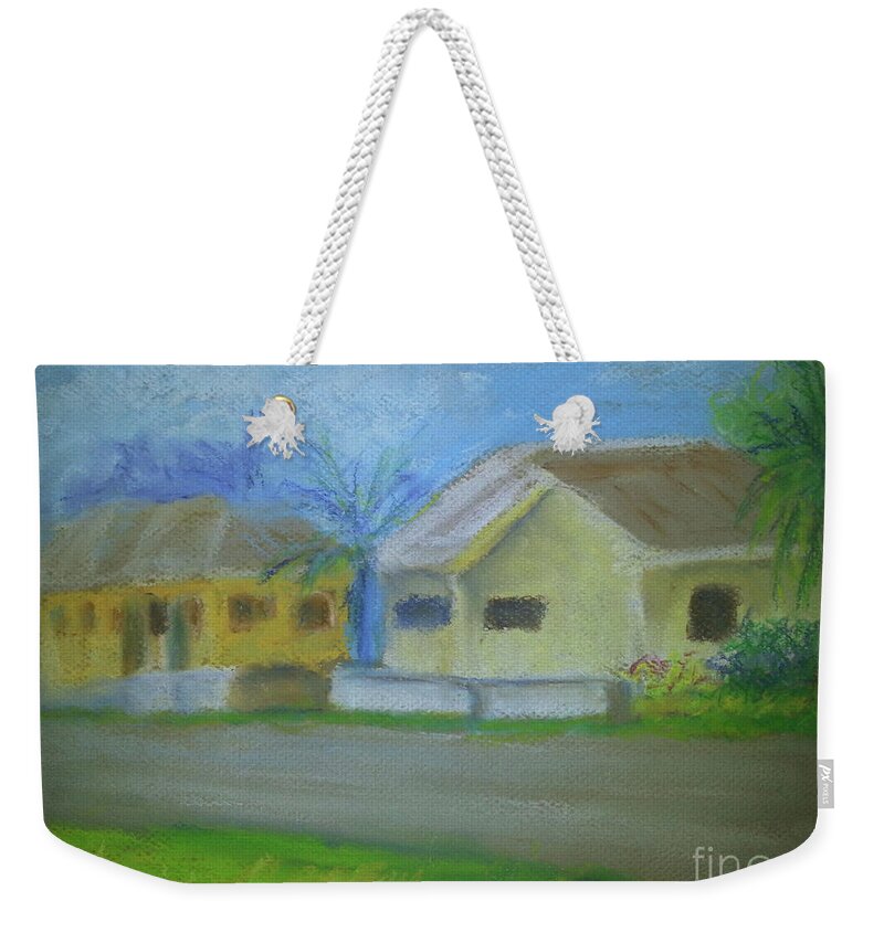 Buildings Weekender Tote Bag featuring the pastel Birch Tree Hill Road by Jerome Wilson