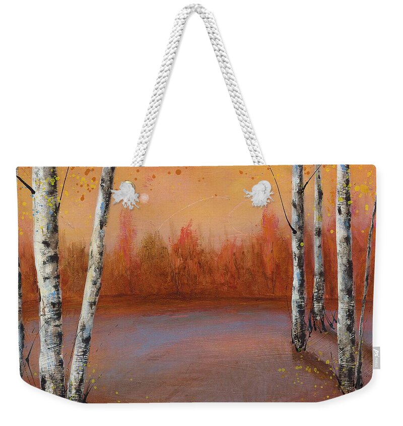 Acrylic Weekender Tote Bag featuring the painting Birches In The Fall by Brenda O'Quin