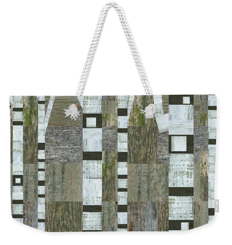 Stripes Weekender Tote Bag featuring the digital art Birches with Wooden Background by Michelle Calkins