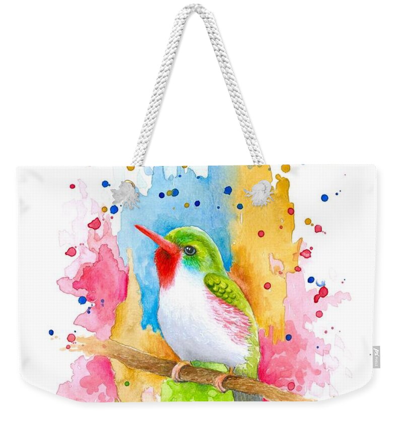 Bird Weekender Tote Bag featuring the painting Bird 72 by Lucie Dumas