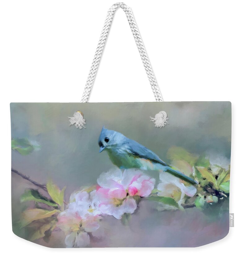 Bird Weekender Tote Bag featuring the photograph Bird and Blossoms by Cathy Kovarik