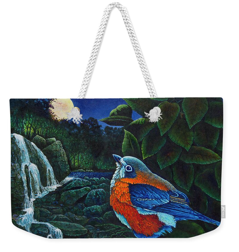 Bluebird Weekender Tote Bag featuring the painting Bird in Paradise VIII by Michael Frank