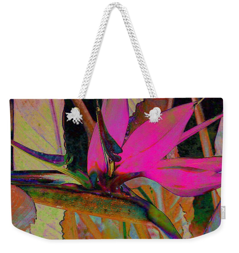 Flower Weekender Tote Bag featuring the digital art Bird of Paradise by Barbara Berney