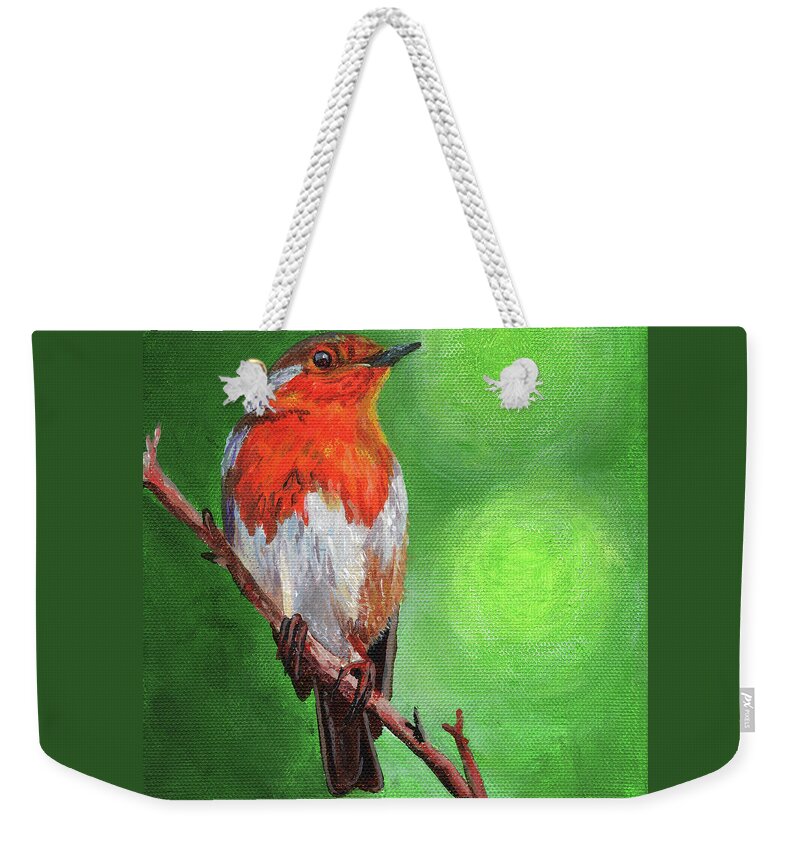 Timithy Weekender Tote Bag featuring the painting Bird on a branch by Timithy L Gordon