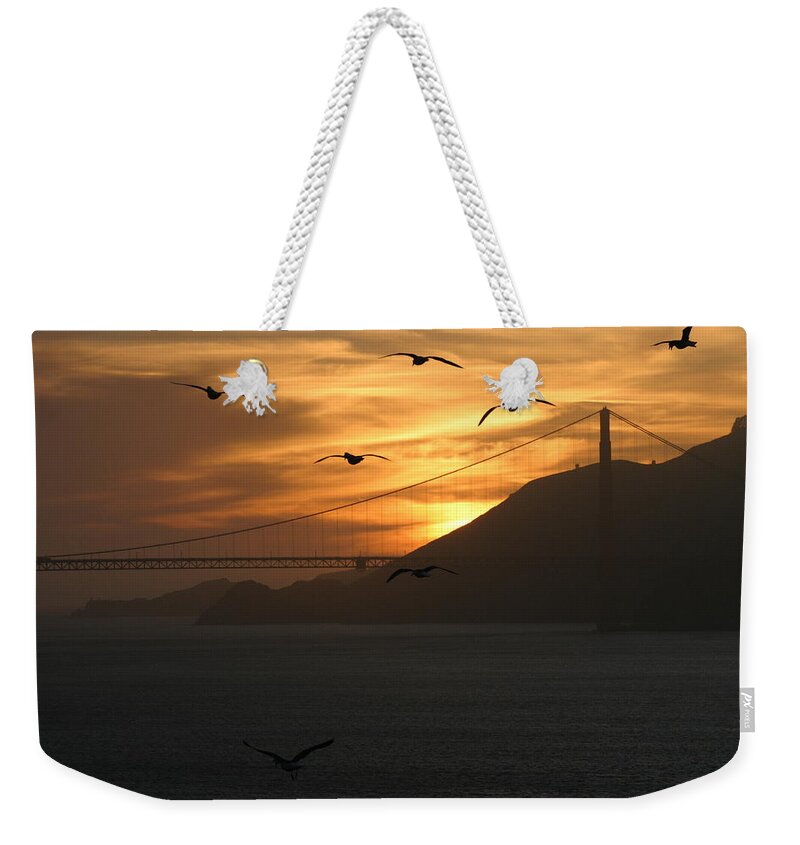 Golden Gate Bridge Weekender Tote Bag featuring the photograph Birds by the Bay by Jeff Floyd CA