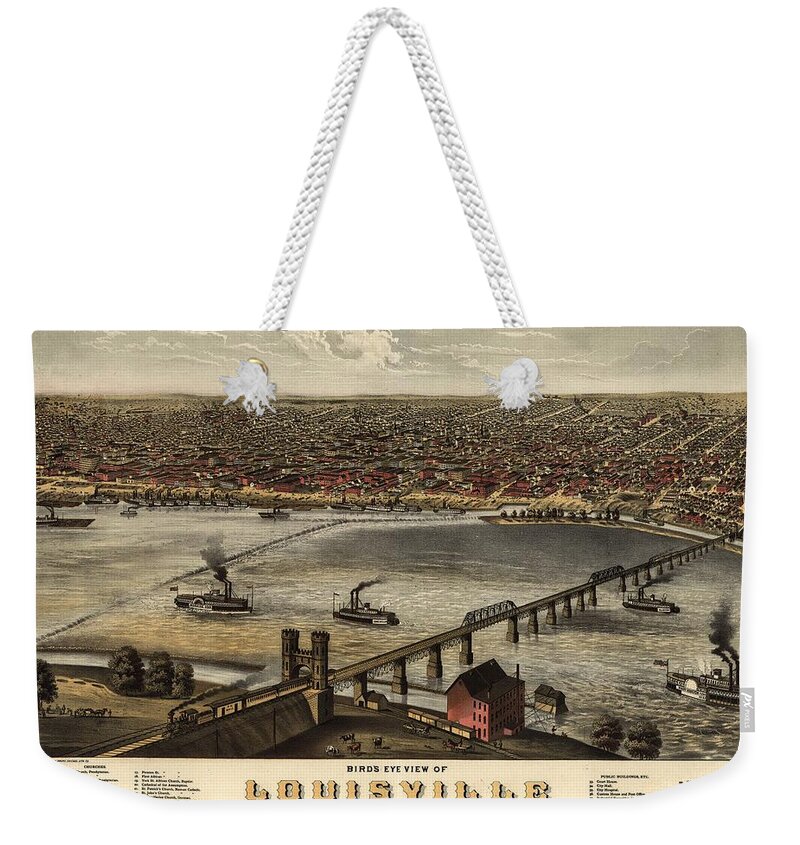 Louisville Weekender Tote Bag featuring the painting Birds Eye View of Louisville Kentucky by Charles Shober