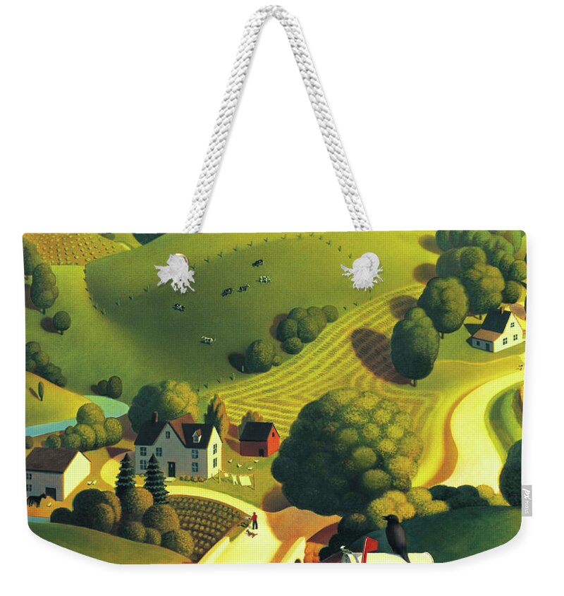 Landscape Weekender Tote Bag featuring the painting Birds Eye View by Robin Moline