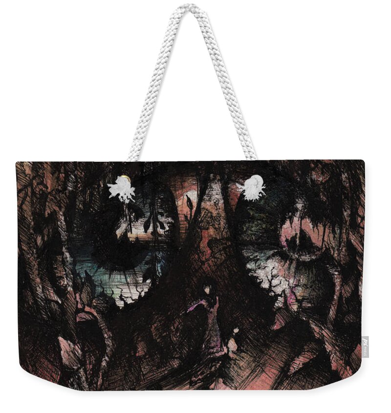 Birds Weekender Tote Bag featuring the drawing Birds In The Wood by William Russell Nowicki