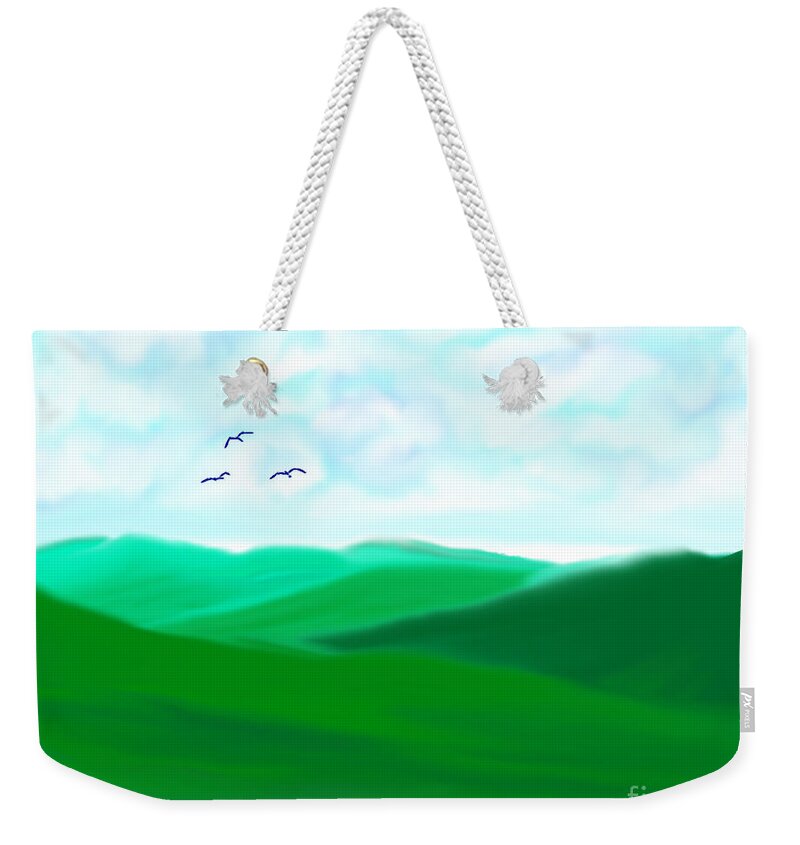 Simple Weekender Tote Bag featuring the digital art Birds Migration To Green Valley by Debra Lynch