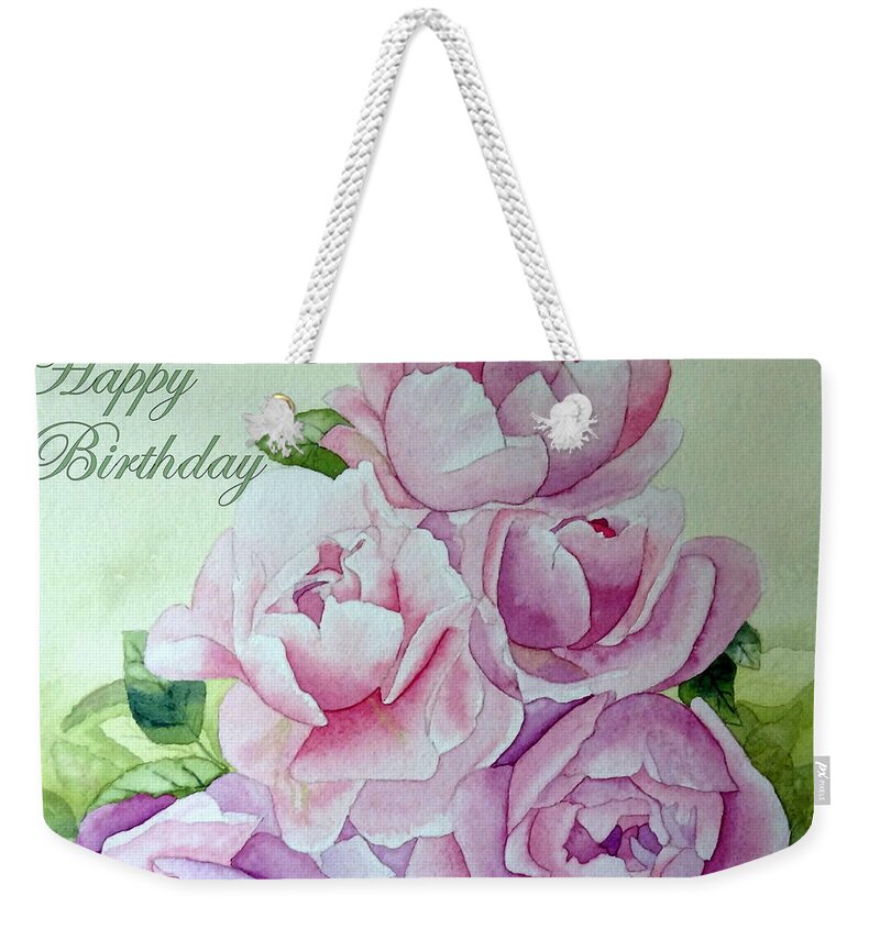Roses Peonies Weekender Tote Bag featuring the painting Birthday Peonies by Laurel Best