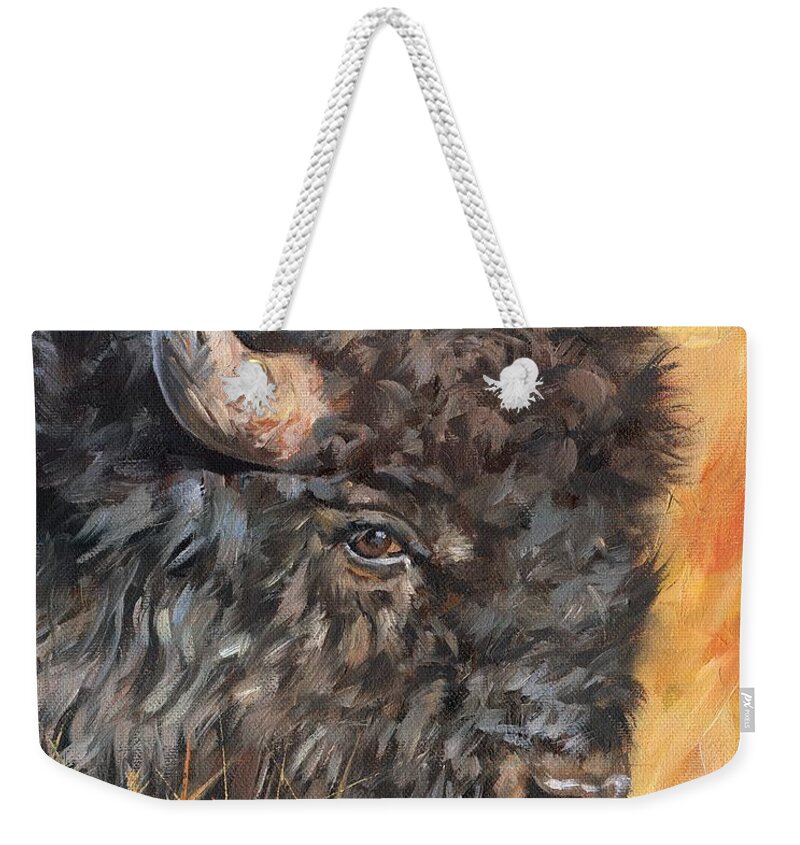 Bison Weekender Tote Bag featuring the painting Bison by David Stribbling