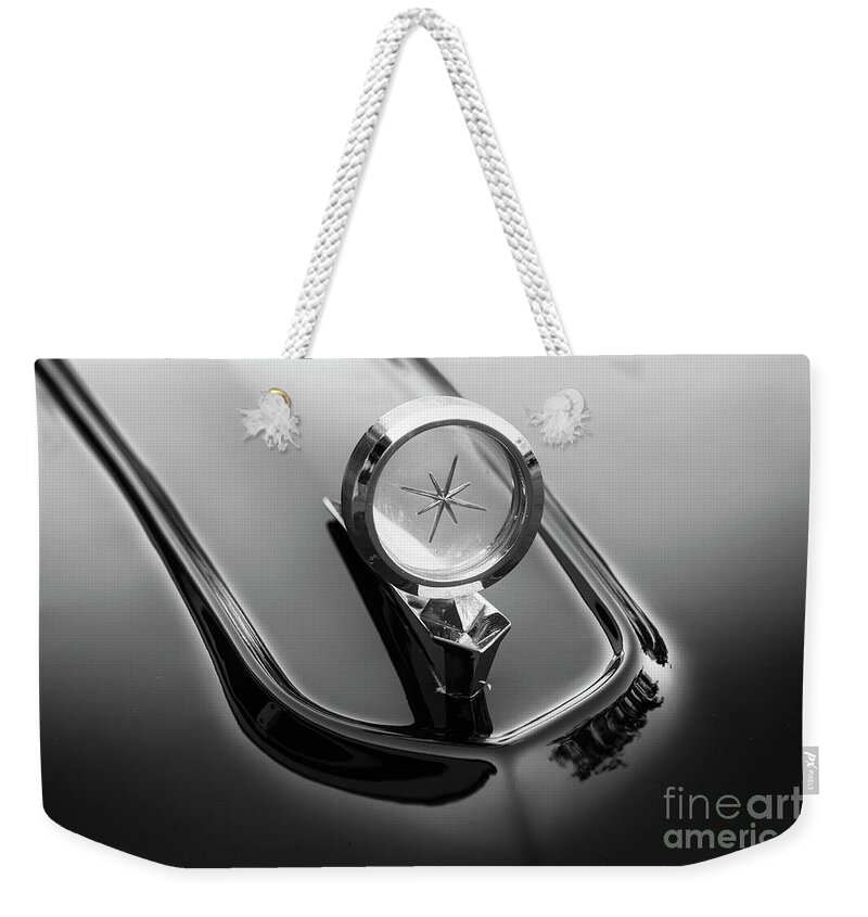 Lincoln Weekender Tote Bag featuring the photograph Black 1958 Lincoln by Dennis Hedberg