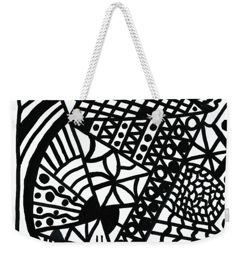 Original Art Weekender Tote Bag featuring the drawing Black And White 11 by Susan Schanerman