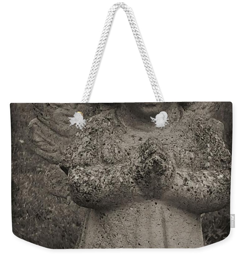 Spiritual Weekender Tote Bag featuring the photograph Black and White Angel by Christine Paris