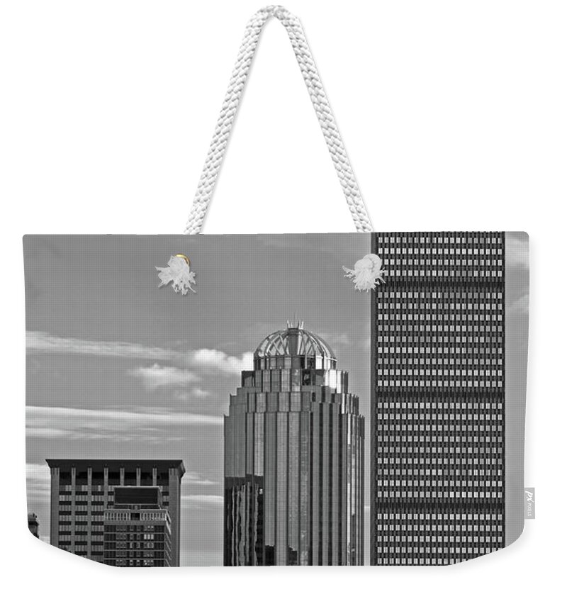 B&w Boston Prudential Center Weekender Tote Bag featuring the photograph Black And White Boston Prudential Center by Juergen Roth