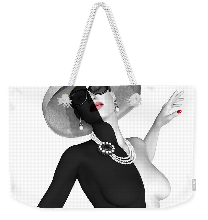 Black White Negro Caucasion Life Lives Matter Important Yin Yang Life Matters Black Matters White Matters All People Matter . Woman Duotone Monotone Print Painting Statement Weekender Tote Bag featuring the painting Pearled by Barbara Milton