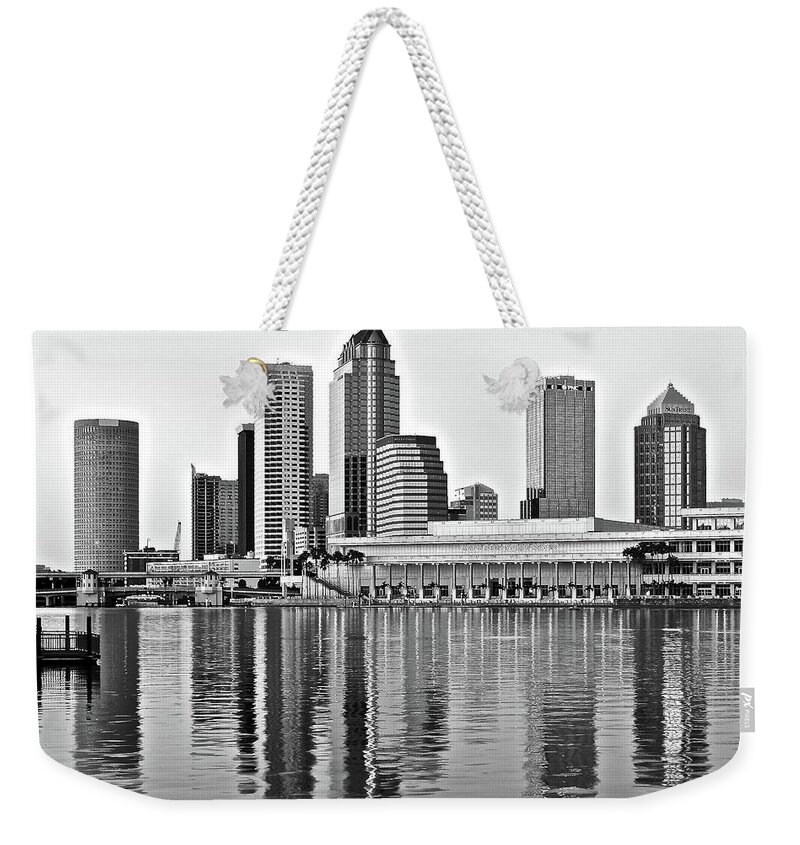 Tampa Weekender Tote Bag featuring the photograph Black and White in the Heart of Tampa Bay by Frozen in Time Fine Art Photography