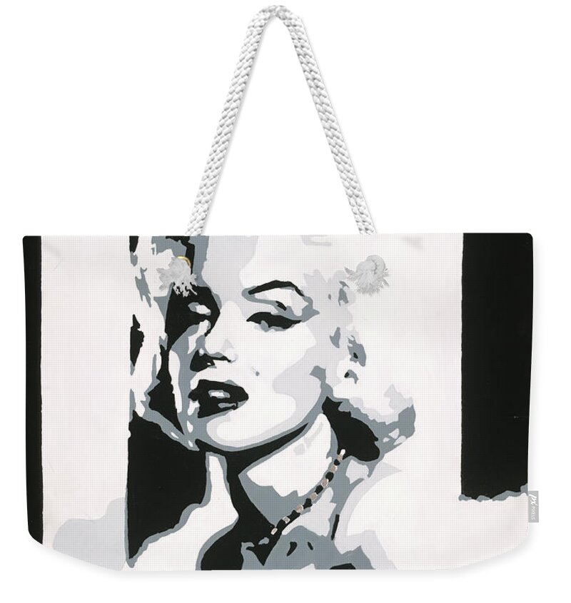Black And White Painting Weekender Tote Bag featuring the painting Black and White Marilyn by Ashley Lane