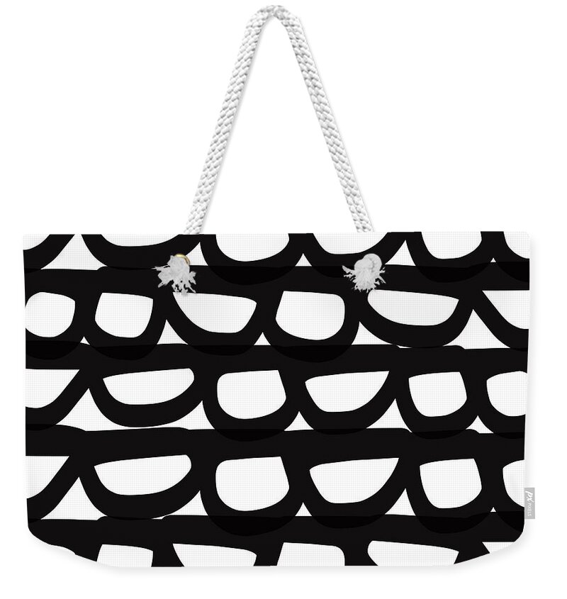 Modern Weekender Tote Bag featuring the mixed media Black and White Pebbles- art by Linda Woods by Linda Woods
